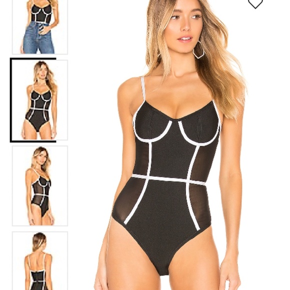Superdown Harlow Bandage Mesh Bodysuit from revolve black white contrast - Picture 3 of 5